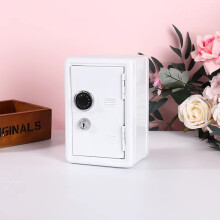 (White) Metal Coin Box with Key - Durable Cash Bank