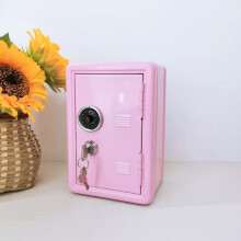 (Pink) Metal Coin Box with Key - Durable Cash Bank