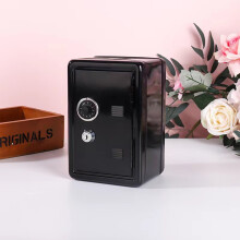 (Black) Metal Coin Box with Key - Durable Cash Bank