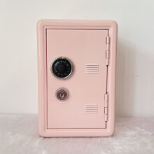 (Nude Pink) Metal Coin Box with Key - Durable Cash Bank