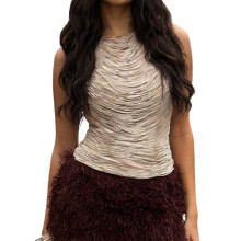 (L, Champagne) Women Halter Top, Sleeveless Tops Backless Tasseled Slim Fit Summer Vest for Club Party