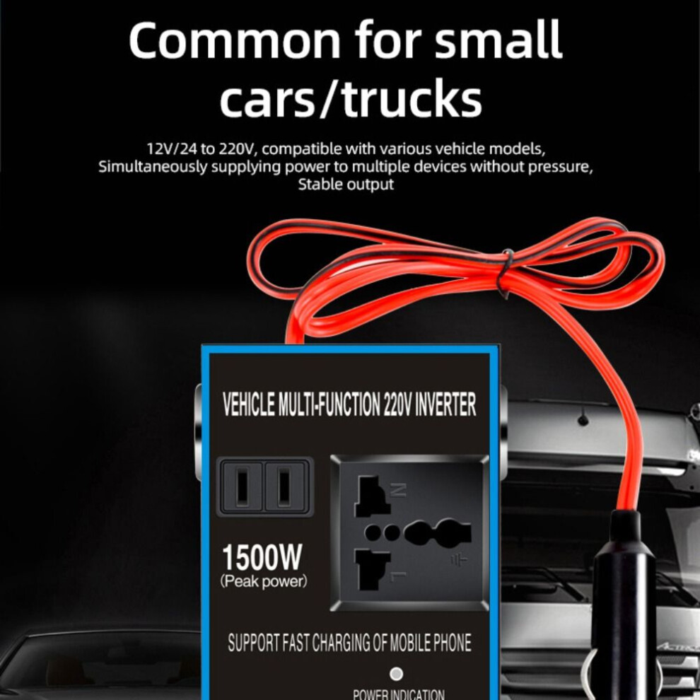 Car Inverter 1500W High Power Car Converter Multifunction Dc 12V/24V To 220V Car Power Converter For Cars/Trucks 6935161706017
