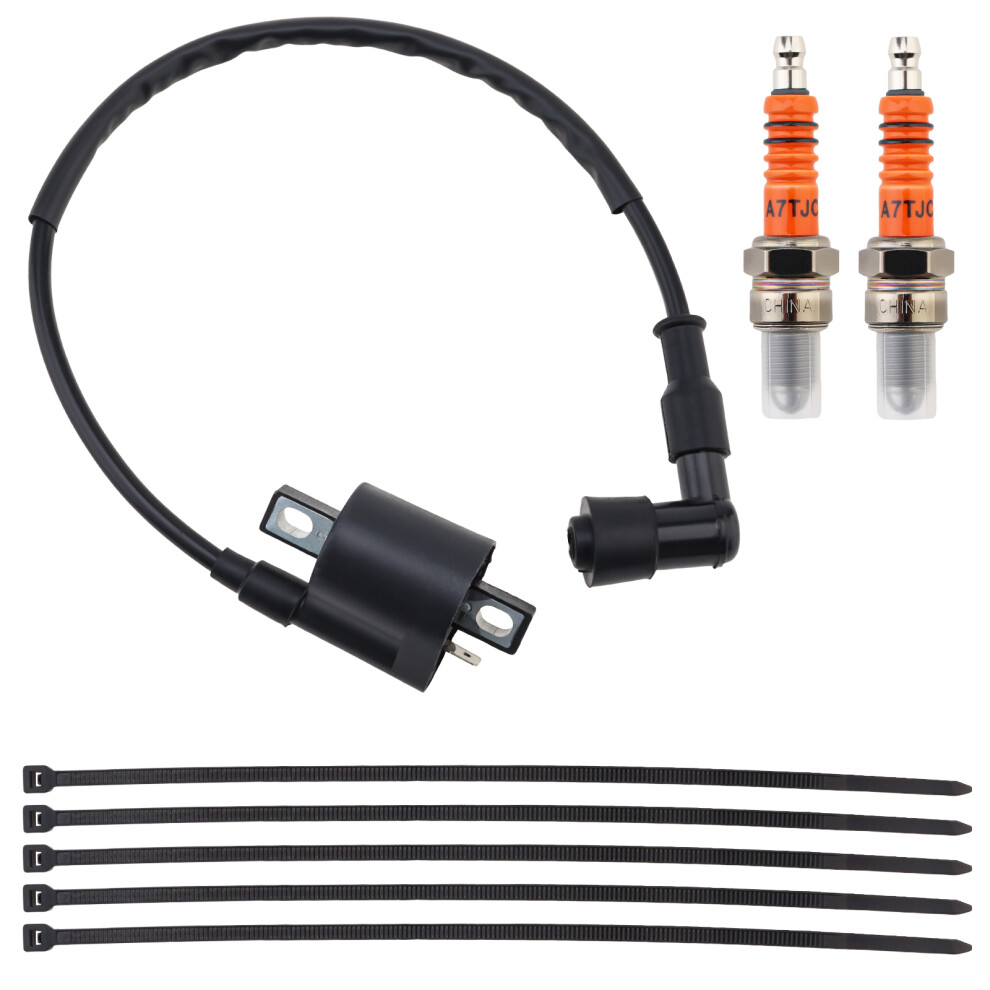 High Performance Motorcycle Ignition Coil Fit For Yamaha Pw50 Pw80 1983-2021 With 2 Pcs A7tc Spark Plug High Tension Coil Black 6935161668964