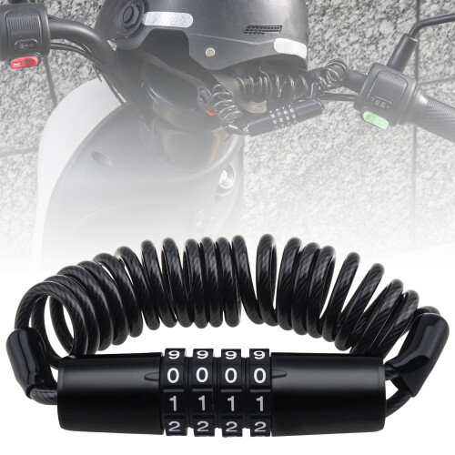 Portable Mini Retractable 4 Digit Coded Combination Helmet Lock for Motorcycle Bicycle Stroller Scooter Steel Passcode Lock