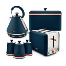 Tower Cavaletto Kitchen Set 4 Piece Bundle – 3kW 1.7L Pyramid Kettle & 2 Slice Toaster with Bread Bin & Canisters – Midnight Blue – EEJB470