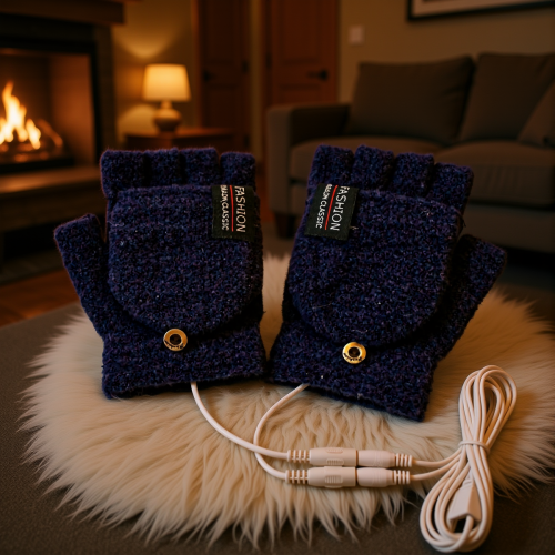 (Heating Navy) USB Heated Gloves, Touchscreen, Winter Riding