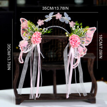 (Pink) Bridal Pearl Flower Headband with Tassel