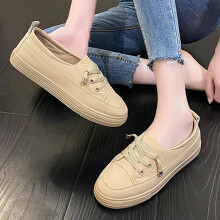 (Khaki, 36) Women\'s Solid Color Lace-Up Sneakers - Holiday Gift