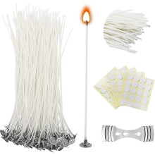 (As show, One size) 100 Waxed Candle Wicks - 15cm Candle Wicks with Base Suitable for DIY Candle Crafting Projects