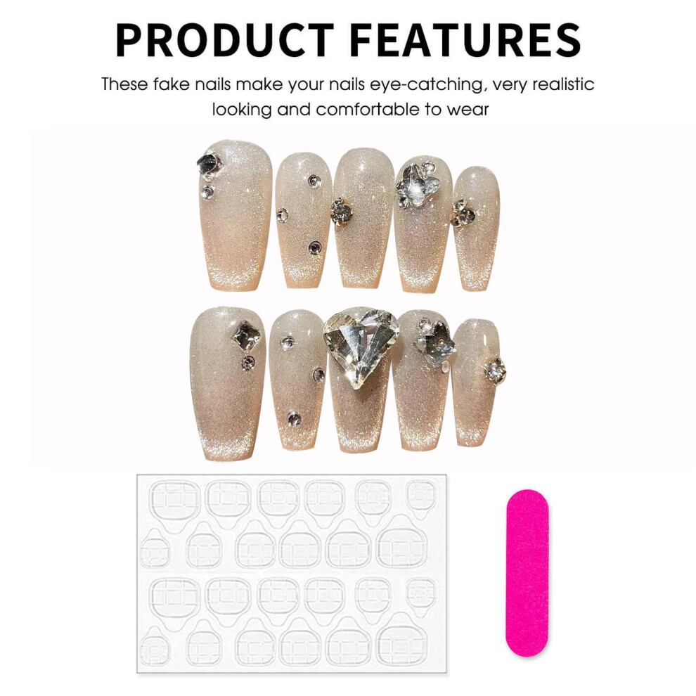 Dachuang Beauty (Xs) Rhinestone Cat Eye Fake Nails For Stage Wear