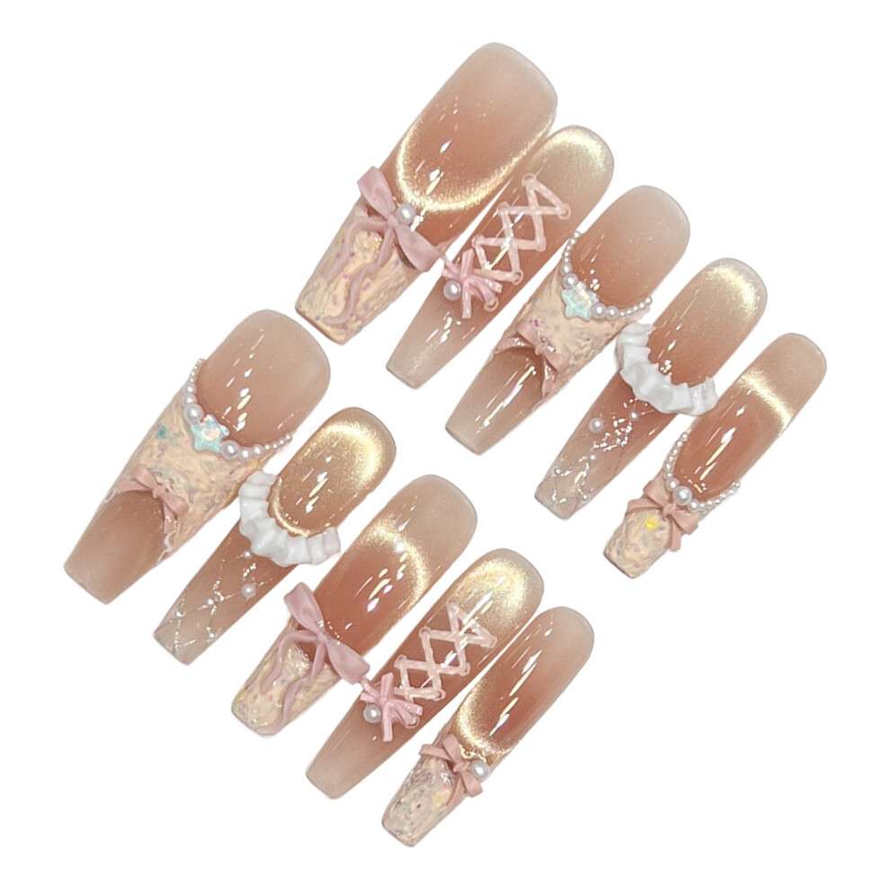 Roc-Electron (L) 10Pcs Reusable False Nails, Cat Eye Design