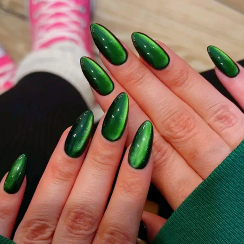 Roc-Electron 24Pcs Green Cat-Eye False Nails