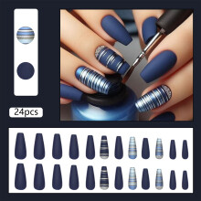Retro Matte Blue Stick-on Nails for Stylish Outfits