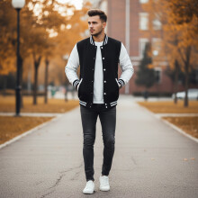 (White, 2XL) Men\'s Warm Stand Collar Baseball Jacket - Polyester Blend