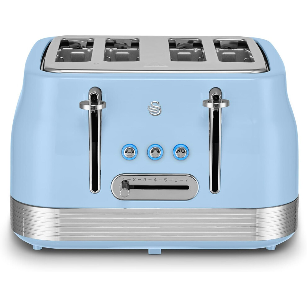 Swan Retro 4-Slice Toaster: 7 Browning, Defrost, Reheat, Crumb Trays Blue