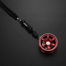 (As show, T-Red-Red-Shock) Interior Car Hanging Mirror Rim Model Shock Absorber Decor Ornaments Key Chain Rearview Pendant for Various Vehicle Brands