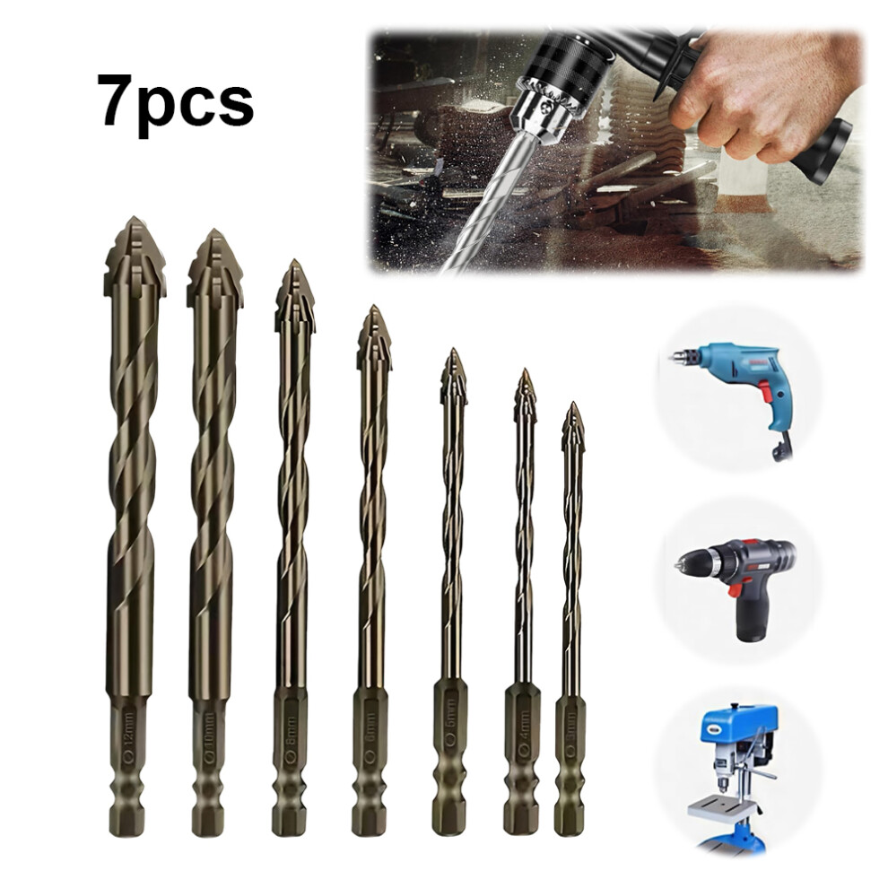 7Pcs Four-Flute Sawtooth Eccentric Drill Bit Multifunctional Four-Edged Serrated Eccentric Drill Bit For Concrete Glass Ceramic 6935161649666