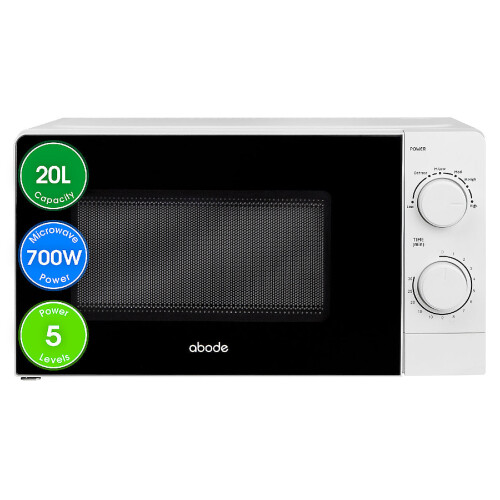 Abode White 20L Manual Microwave 700W with Defrost Settings