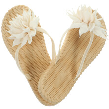 2Stk Damen Sommer Slipper Beige Flip-Flops Blumenmuster Strand