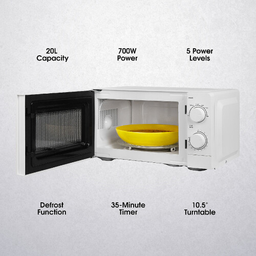 Abode White 20L Manual Microwave 700W with Defrost Settings 1
