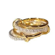 4pcs Interlocked Stackable Ring Gold Silver Mixed Metal Statement Ring Cubic Zirconia Dainty Jewelry Gift for Women