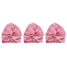 3Pcs Satin Bath Cap Pink Elastic Sleep Bonnet Multipurpose