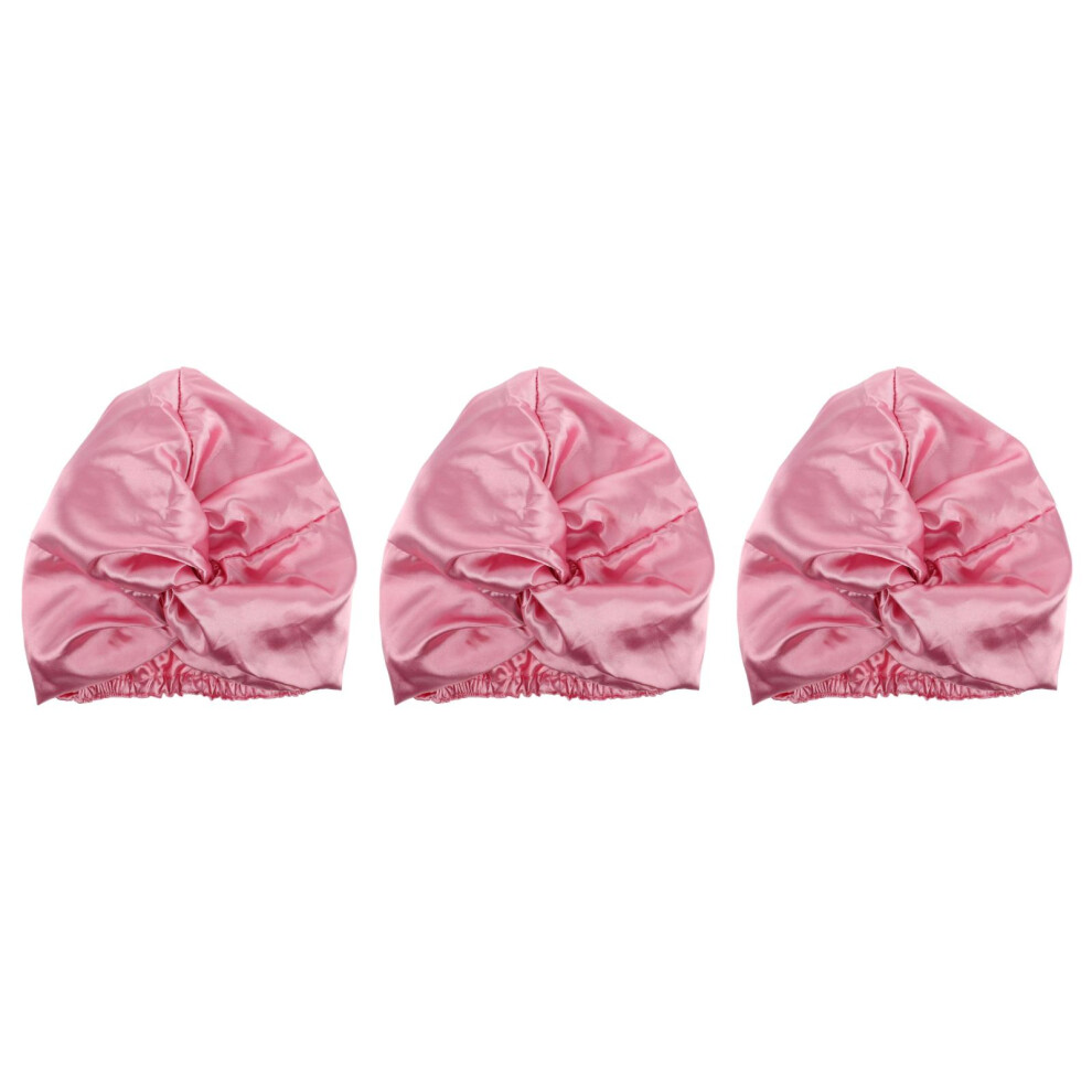 Villcase Pink 3Pcs Satin Bath Cap Elastic Sleep Bonnet Multipurpose
