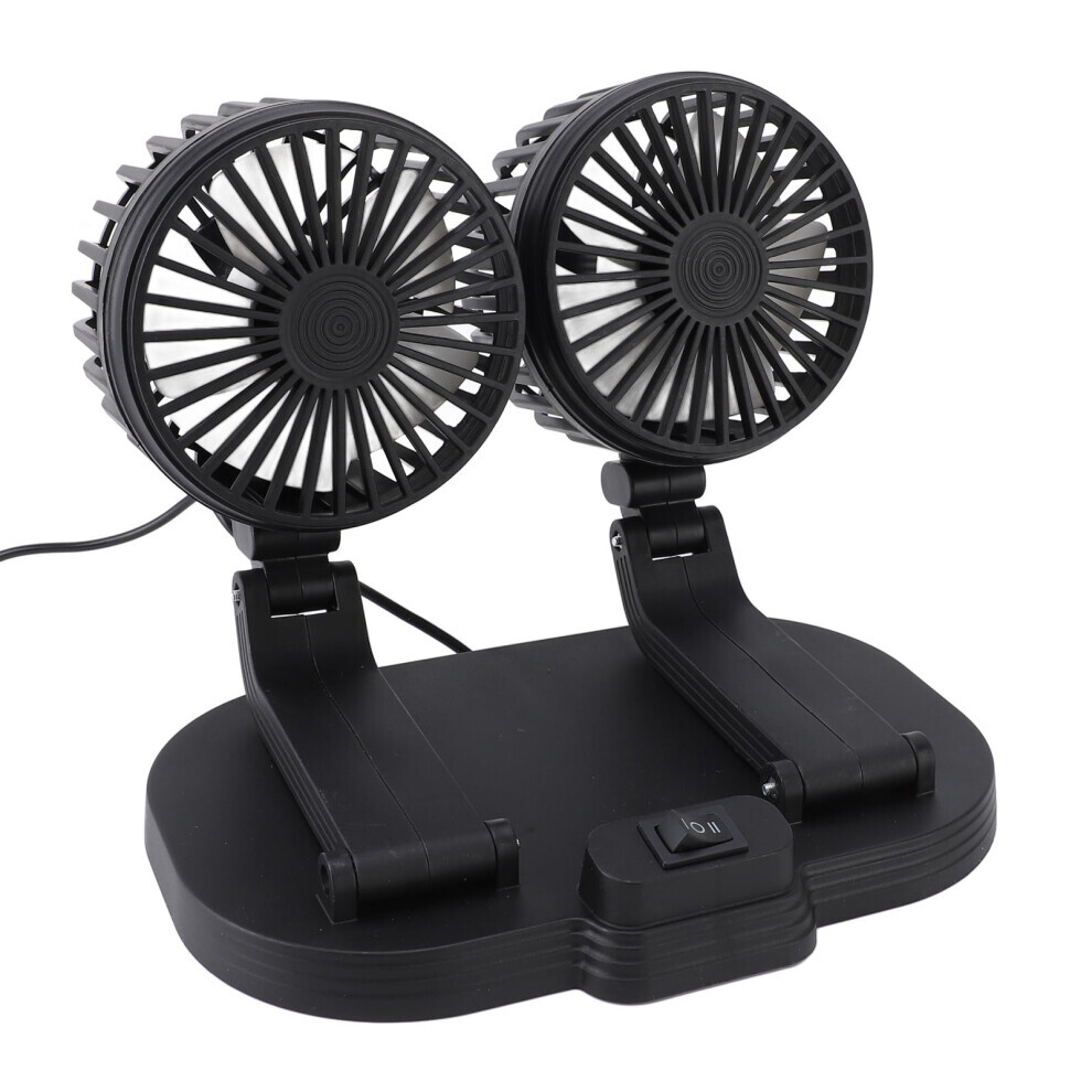 Black Car Dual Head Usb Air Circulator Fan - 10W Dashboard Cooler