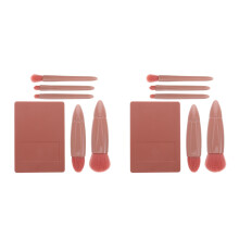 2Sets Compact Coffee Makeup Brush Kit Plastic Synthetic Fibers Travel