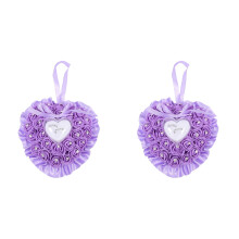 2Pcs Purple Bridal Ring Pillow Heart Shape with Floral Wedding Decor