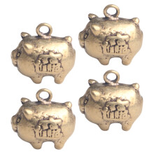 4Pcs Brass Pig Statue Charms Vintage Key Ring Pendant for DIY Crafts