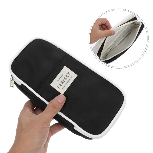 3Pcs Black Canvas Pencil Case Large Capacity Office Desk Organizer 2