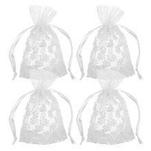 4 Pcs Mesh Drawstring Bags With Floral Embroidery For Jewelry Travel
