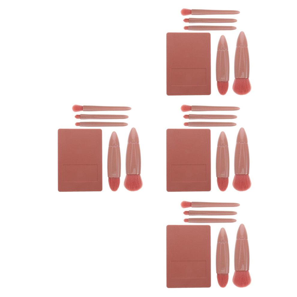 Vaguelly 4Sets Coffee Color Makeup Brushes Plastic Fiber For Easy Travel Use