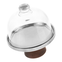 Covered Cake Stand With Glass Dome And Wood Base For Wedding Decor