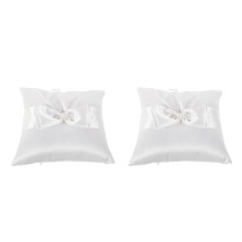 2Pcs Satin and Polyester Ring Pillow White Wedding Cushion for Bride