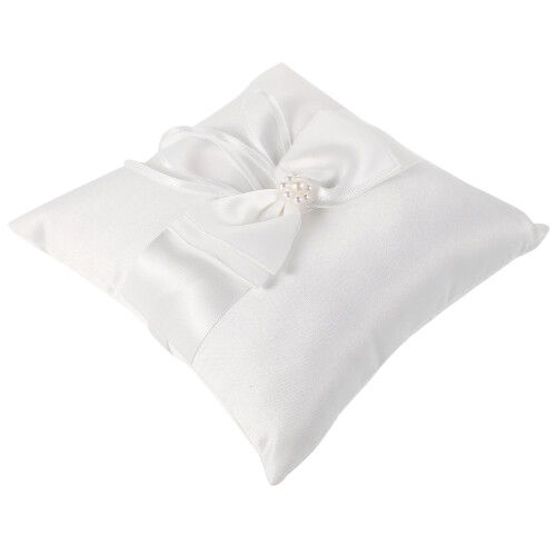 2Pcs Satin and Polyester Ring Pillow White Wedding Cushion for Bride 1