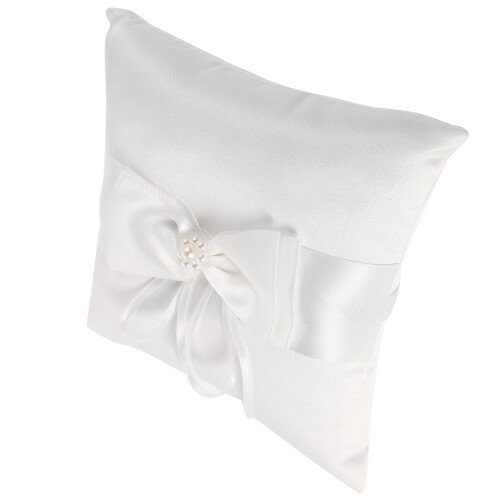 2Pcs Satin and Polyester Ring Pillow White Wedding Cushion for Bride 2