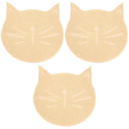 3Pcs Beige Cat Feeding Pad Claw-Resistant Litter Mat for Pets 2