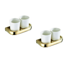 2Pcs Golden Brass Double Mouth Toothbrush Cup Holder Bathroom Storage
