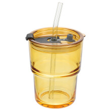 glass water cup with lid and straw for coffee juice beverage