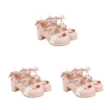 3Pairs Fashion Pink Women Shoes Bowknot Heeled Lady Footwear