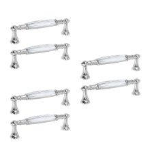 6Pcs Modern Silver Glass Door Knobs Zinc Alloy Long Drawer Handles