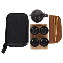 1Set Portable Ceramic Tea Cup Teapot Set with Wooden Tray for Travel