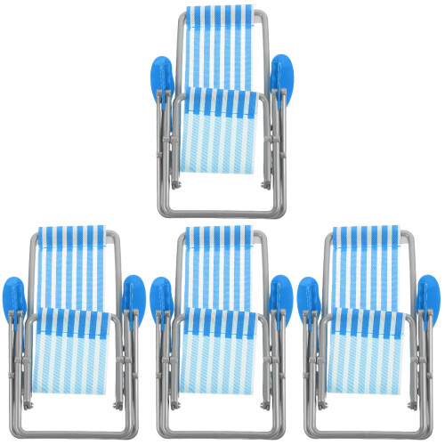 4Pcs Mini Deck Chair Model Blue Plastic Cloth Miniature Ornament