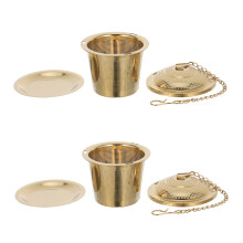 2Pcs Portable Golden Stainless Steel Tea Infusers with Chain and Lid