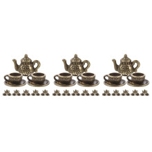 18Sets Dark Brown Miniature Metal Tea Set Dollhouse Coffee Shop Decor