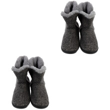 2Pairs Indoor Winter Slippers Men Grey Soft Wearing Shoes