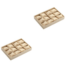 2Pcs Light Yellow Watch Storage Box Durable Multi-Lattice Display Case