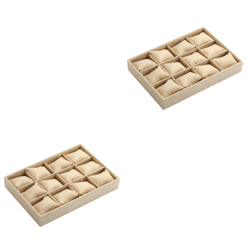 2Pcs Light Yellow Watch Storage Box Durable Multi-Lattice Display Case